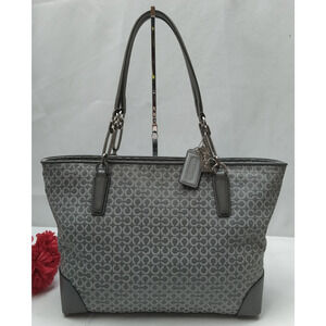 Coach Madison Gray Canvas Leather Trim Double Handles Zipper Closure Tote Bag